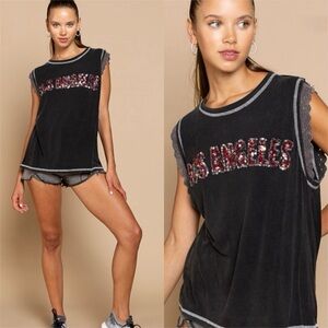 NWOT POL Black Sequined Los Angeles Lace Sleeveless Tank Top Size S